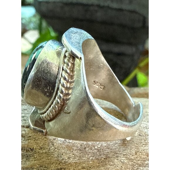 Sterling Silver & Turquoise Ring Size 9 Chunky Thick Design - Picture 4 of 8
